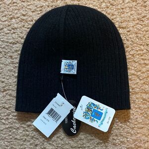 PORTOLANO 100% Cashmere Ribbed Beanie Black Unisex NWT